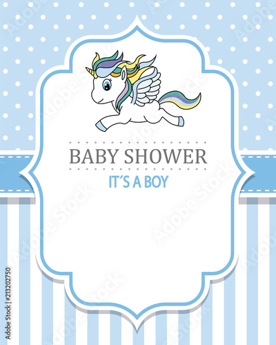 baby shower boy. Cute Unicorn. space for text