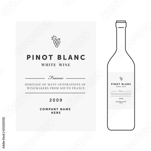 White wine label. Vector premium template. Clean and modern design. Pinot Blanc grape sort.
