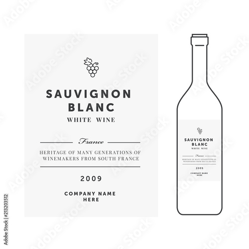 White wine label. Vector premium template. Clean and modern design. Sauvignon Blanc grape sort.