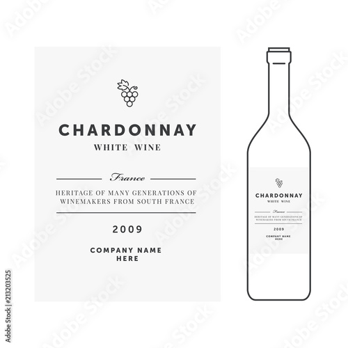 White wine label. Vector premium template. Clean and modern design. Chardonnay grape sort.