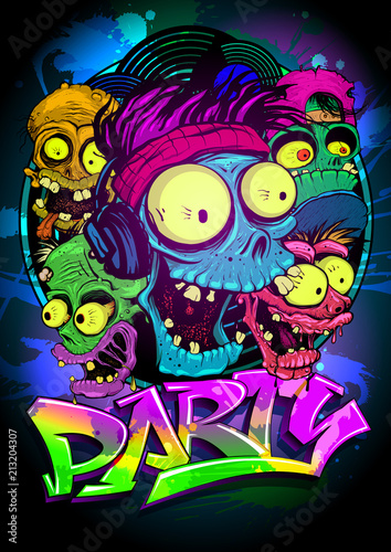 Art party poster design with monsters and zombies