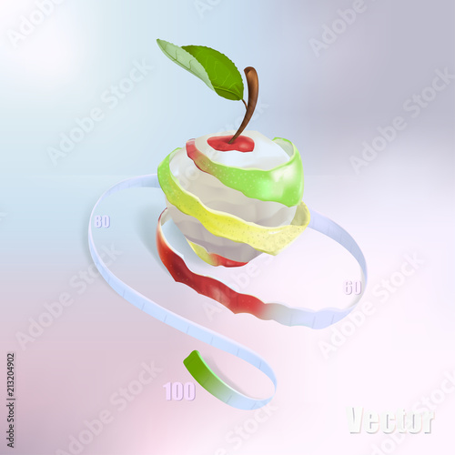 The illustration shows an apple, which was cut in a spiral