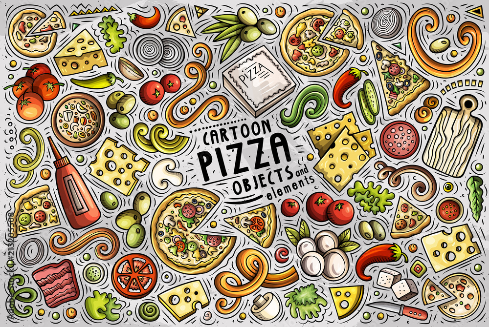Set of Pizza items, objects and symbols
