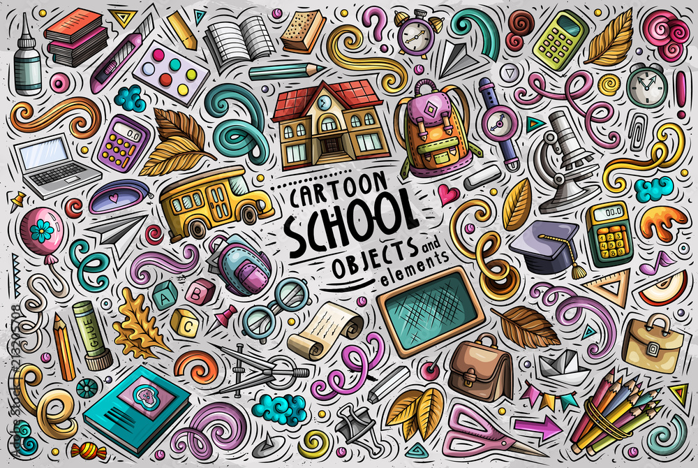 Vector set of Back to School items, objects and symbols