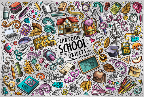 Vector set of Back to School items  objects and symbols