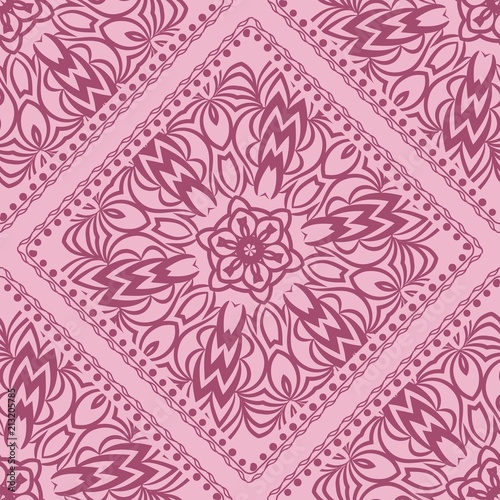 Template Print for Fabric. Pattern of Mandala with Border. Vector illustration. Seamless. For Print Bandana, fashion design