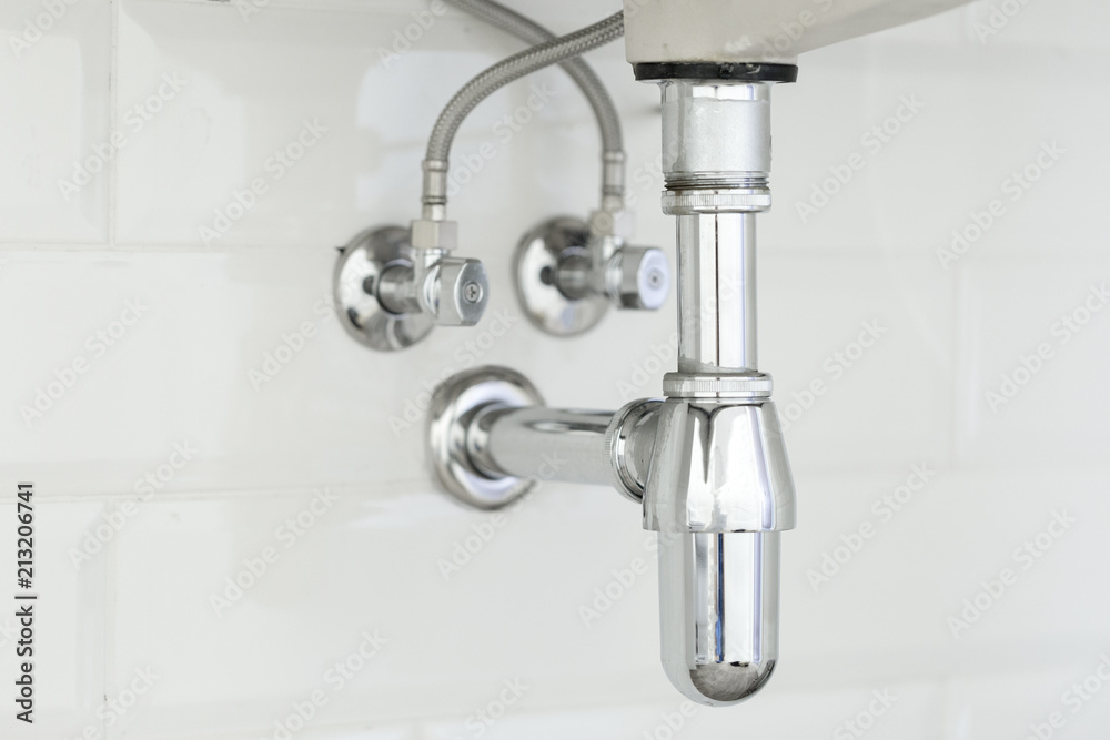 Water pipe under sink on White background Water pipe under sink on White background