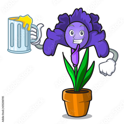 With juice iris flower mascot cartoon