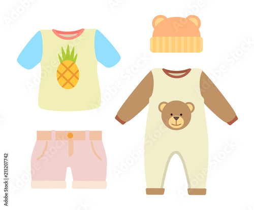 Baby Clothes T-shirt and Hat Vector Illustration