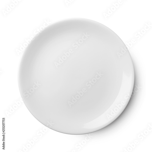 Empty ceramic round plate isolated on white with clipping path.