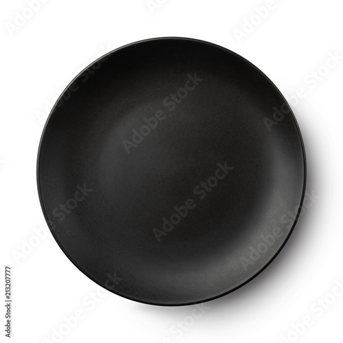 Simple circular porcelain plate isolated on white with clipping path and shadow.