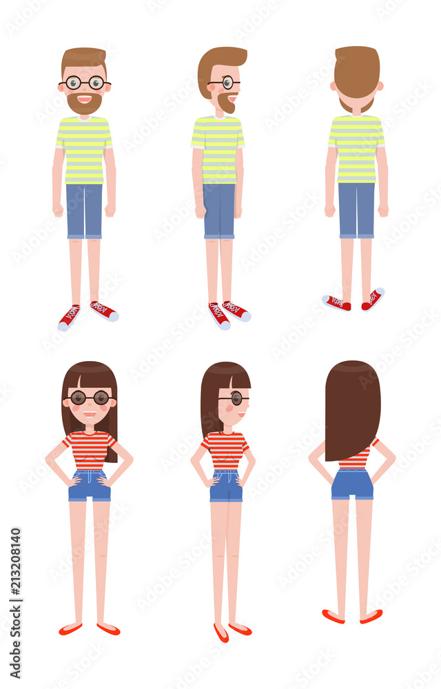 Guy and Girl in Shorts and T-shirts with Glasses