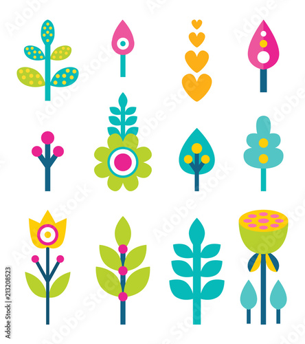 Flowers and Leaves Collection Vector Illustration