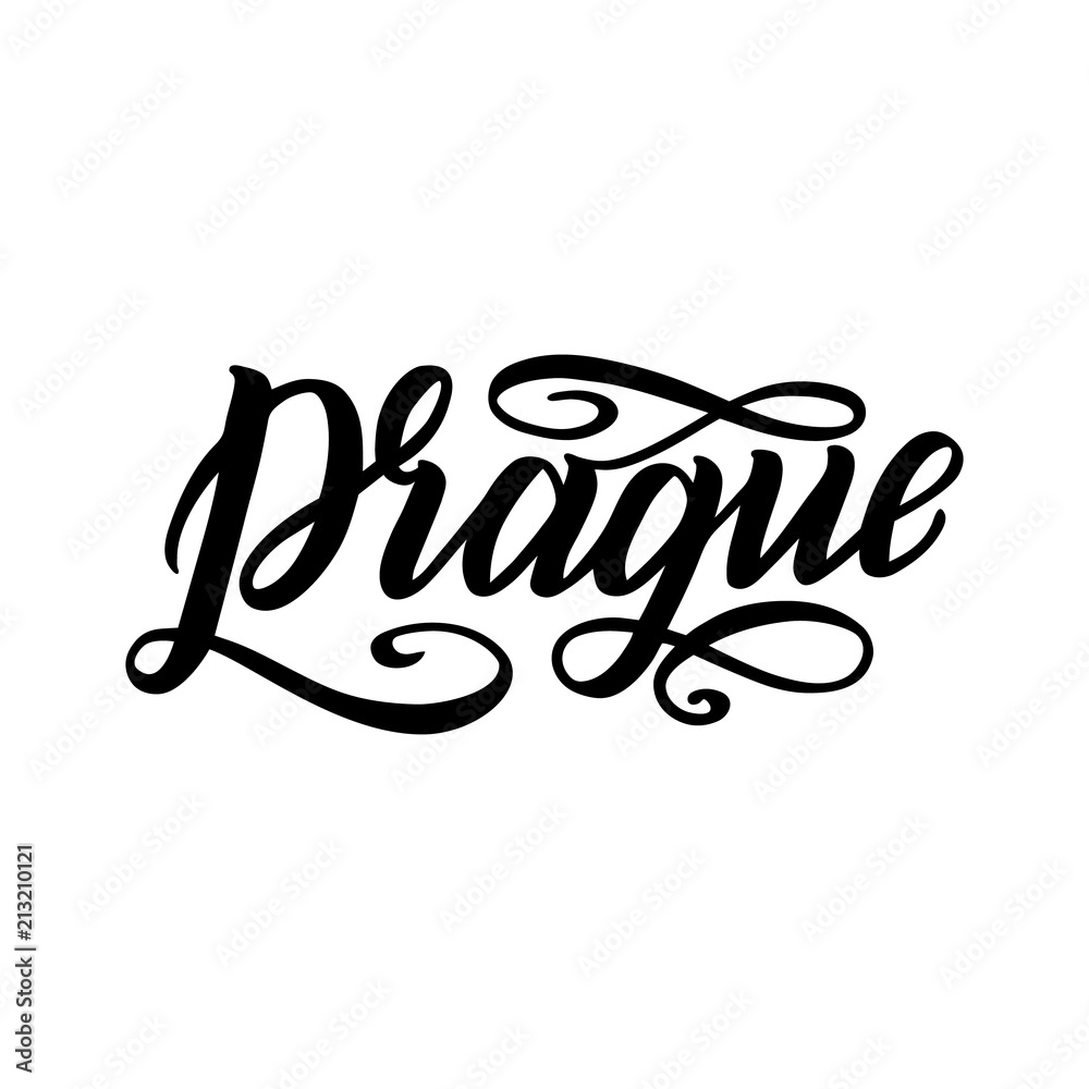 City logo isolated on white. Black label or logotype. Vintage badge calligraphy in grunge style. Great for t-shirts or poster. Prague, Czech Republic
