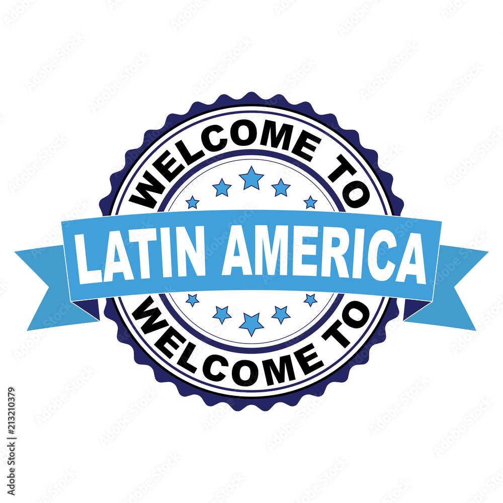 Fototapeta premium Welcome to Latin America blue black rubber stamp illustration vector on white background