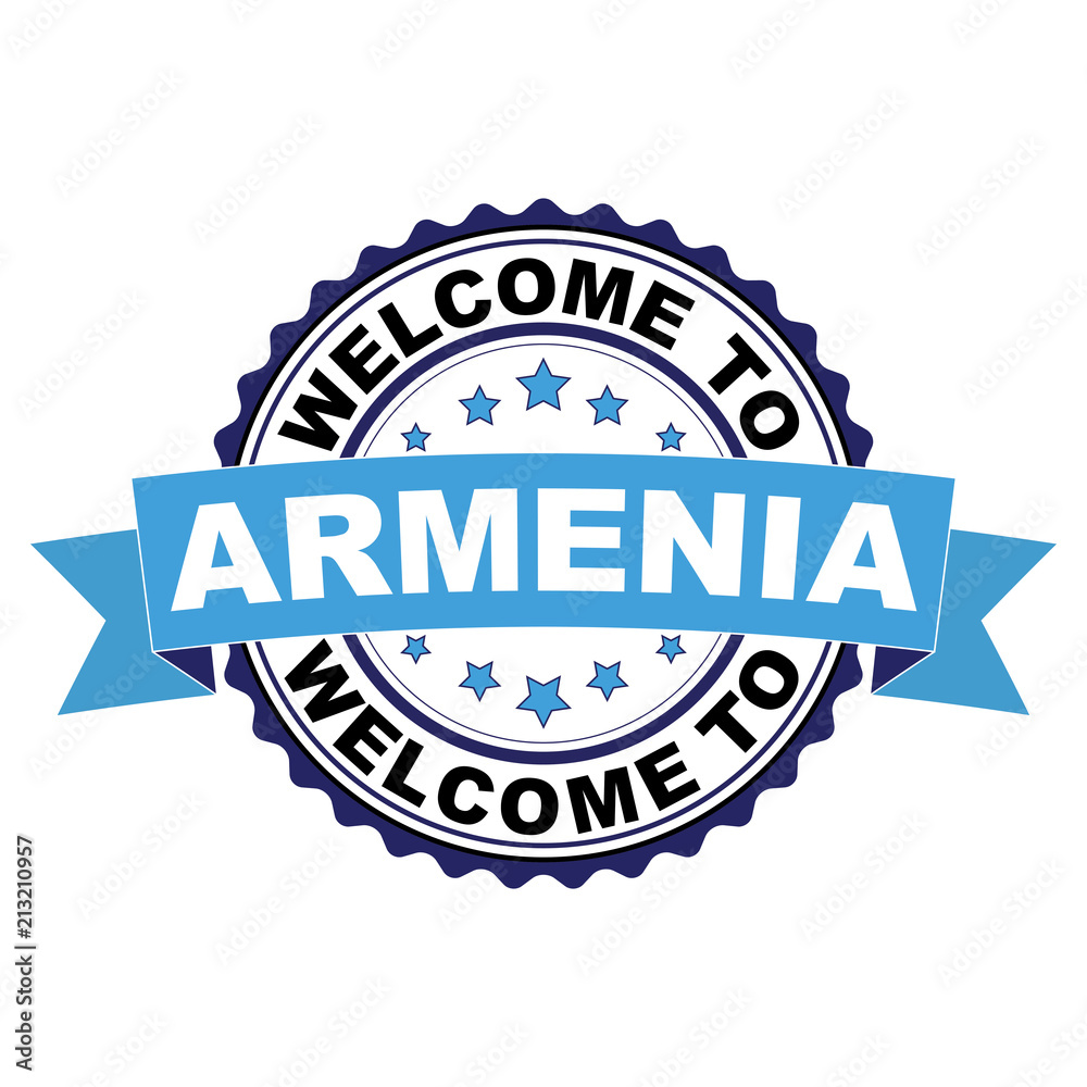 Fototapeta premium Welcome to Armenia blue black rubber stamp illustration vector on white background