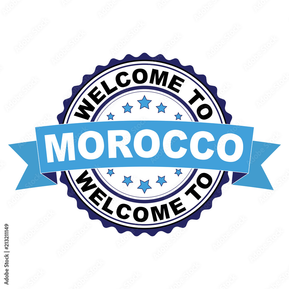 Welcome to Morocco blue black rubber stamp illustration vector on white background