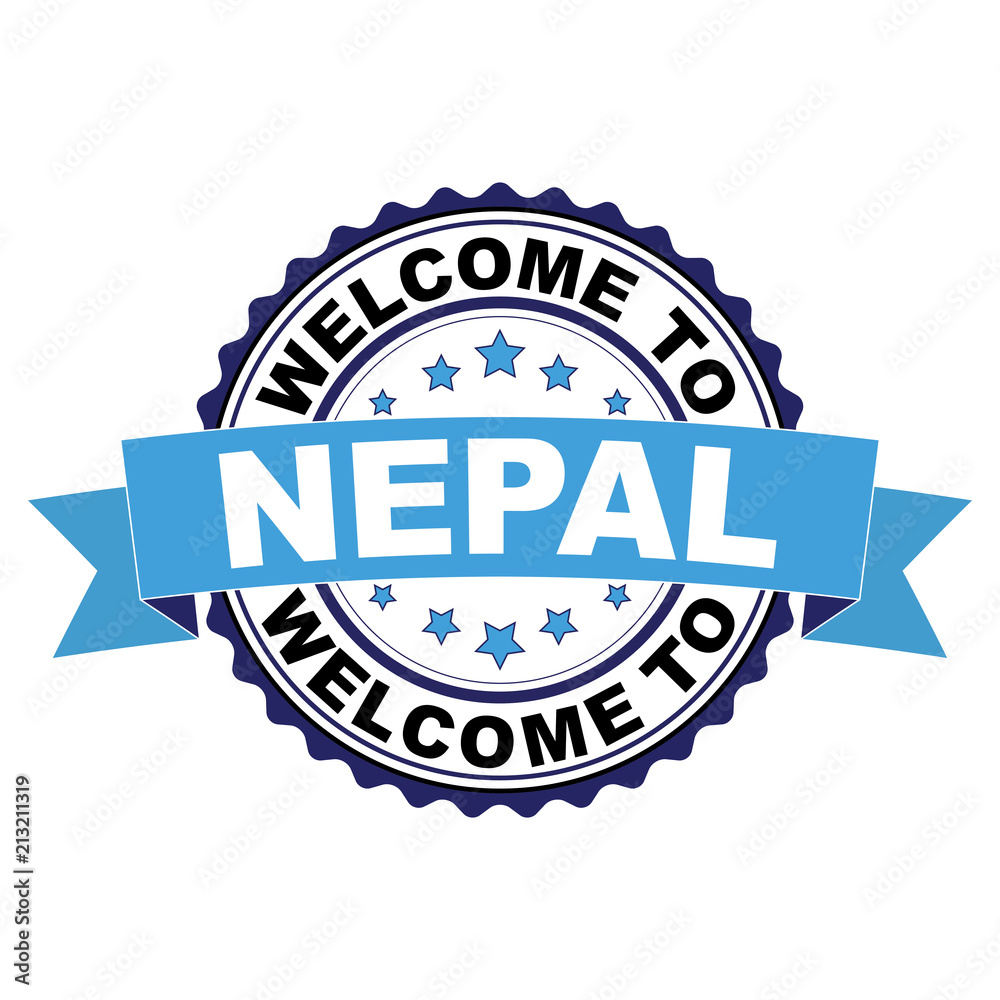 Obraz premium Welcome to Nepal blue black rubber stamp illustration vector on white background