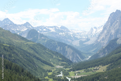 scenic view on a wide valley on Italian alps Val Ferret © Andrea
