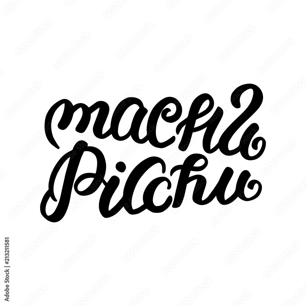 City logo isolated on white. Black label or logotype. Vintage badge calligraphy in grunge style. Great for t-shirts or poster. Machu Picchu, Peru