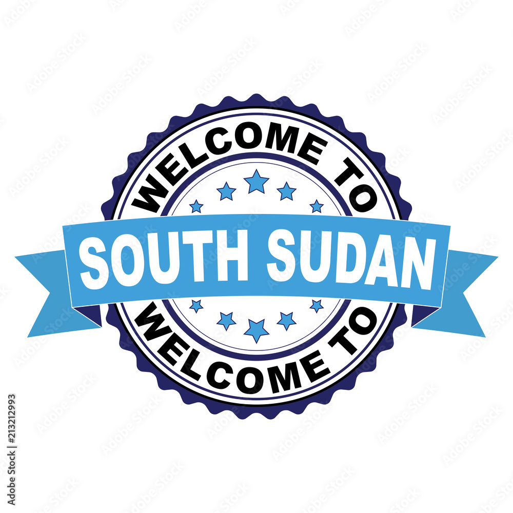 Fototapeta premium Welcome to South Sudan blue black rubber stamp illustration vector on white background