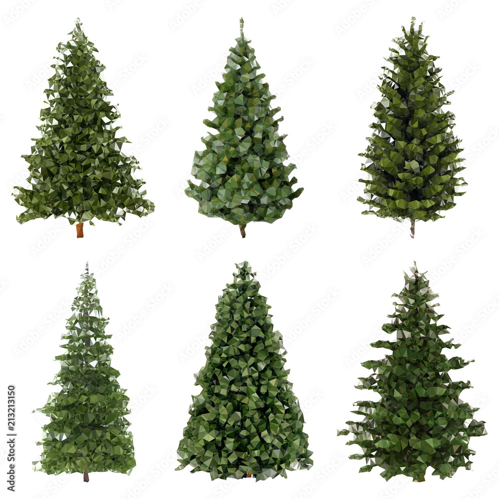 Set of low poly spruce.