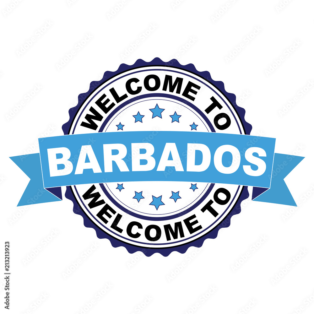 Obraz premium Welcome to Barbados blue black rubber stamp illustration vector on white background