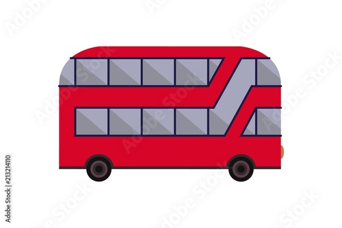 English red double-decker bus side view flat style