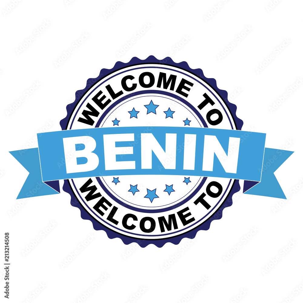 Obraz premium Welcome to Benin blue black rubber stamp illustration vector on white background
