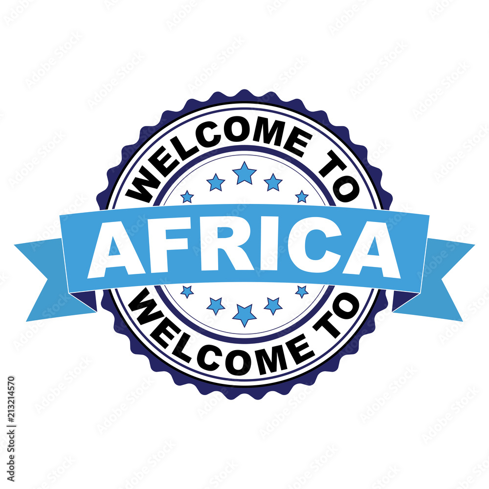 Fototapeta premium Welcome to Africa blue black rubber stamp illustration vector on white background