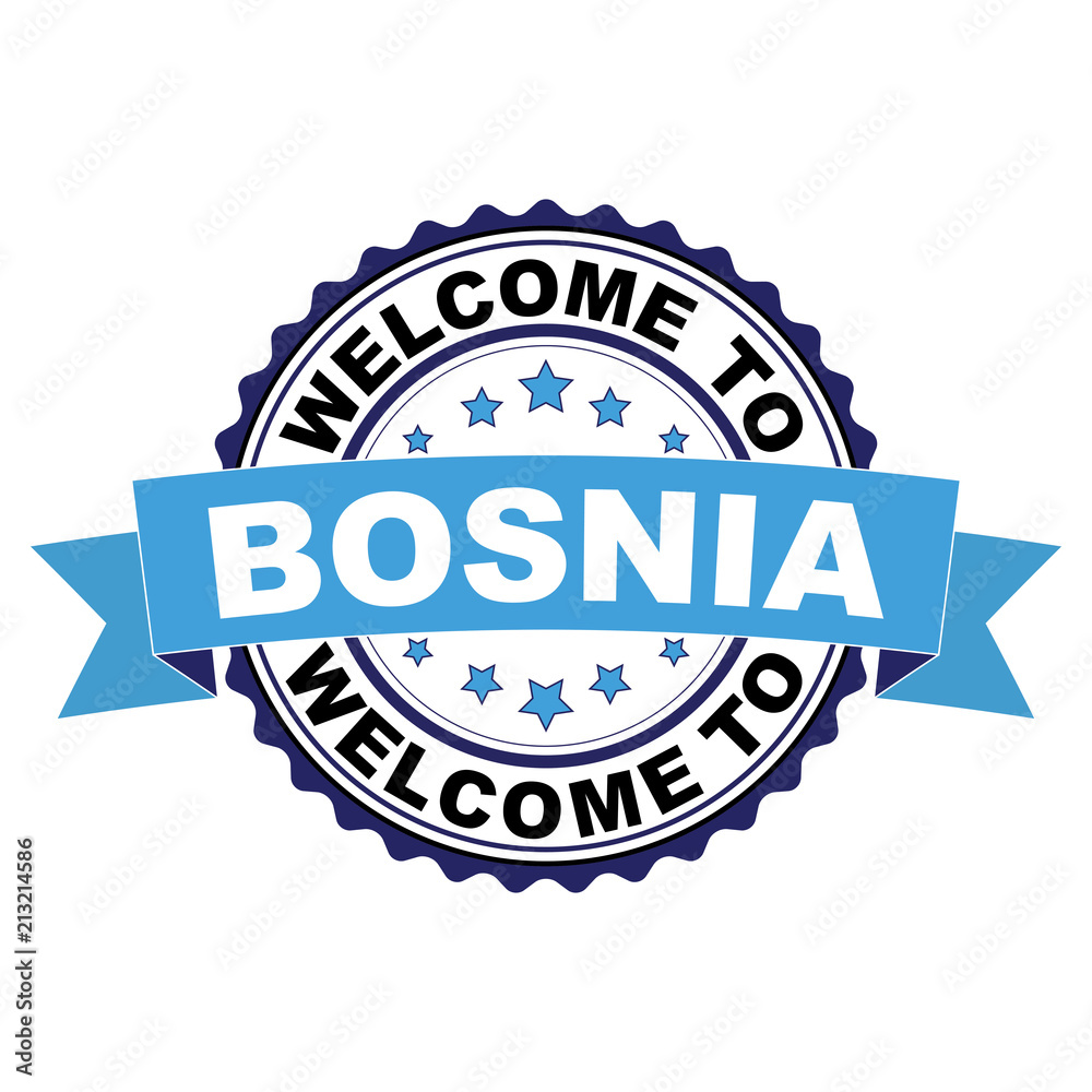 Welcome to Bosnia and Herzegovina blue black rubber stamp illustration vector on white background