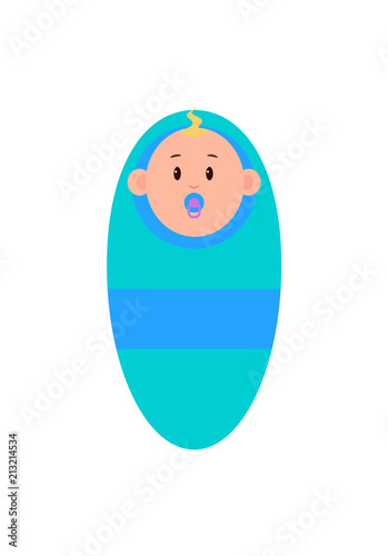 Newborn Baby Boy with Pacifier Wrapped in Blanket