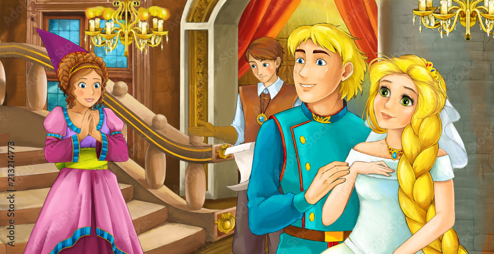 cartoon scene with married couple - king and queen - illustration for children