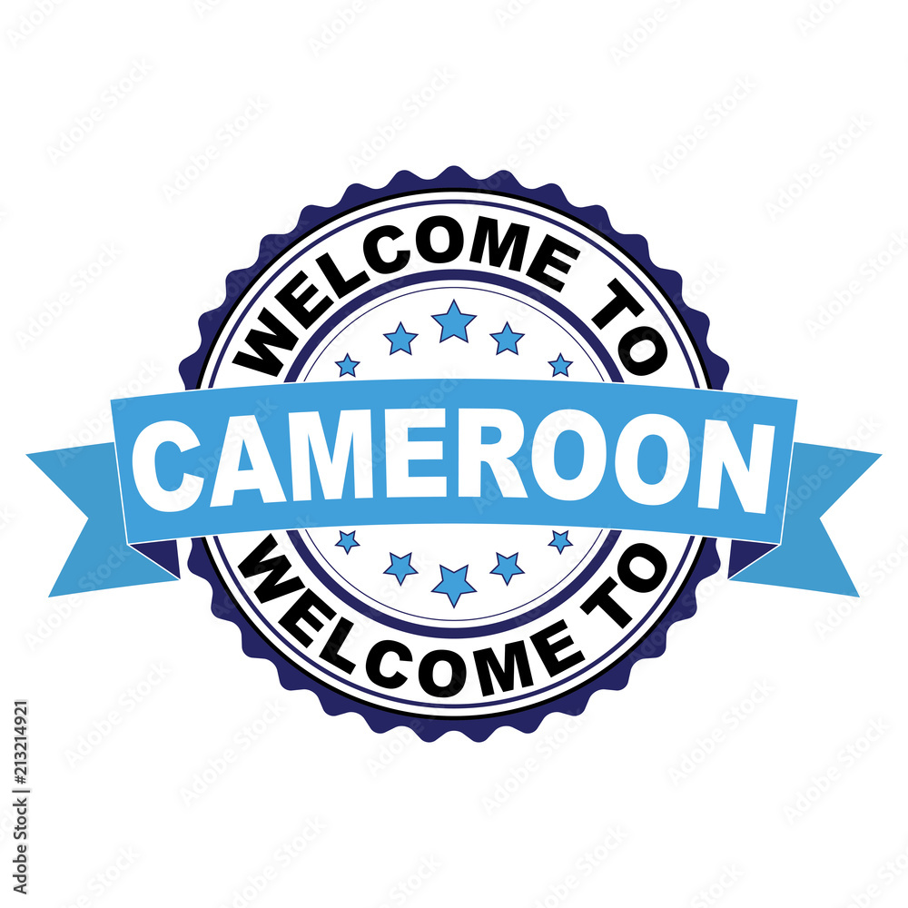 Welcome to Cameroon blue black rubber stamp illustration vector on white background