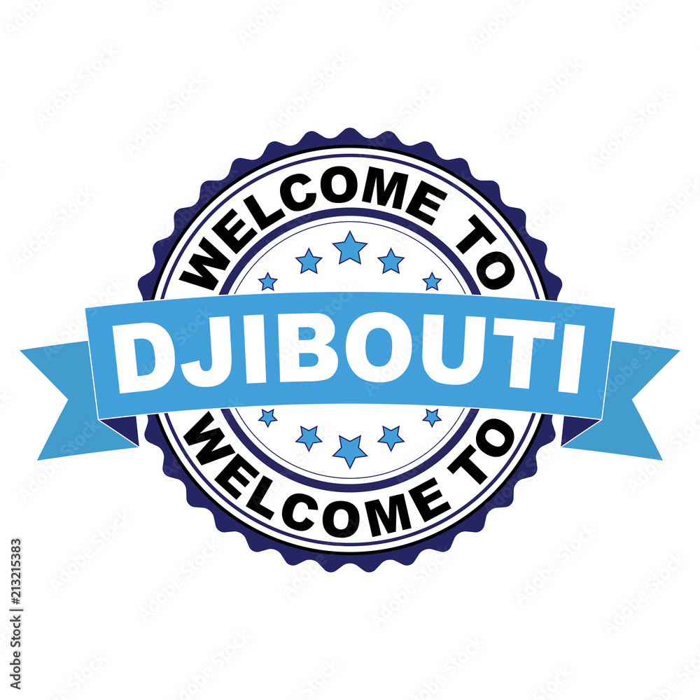 Obraz premium Welcome to Djibouti blue black rubber stamp illustration vector on white background