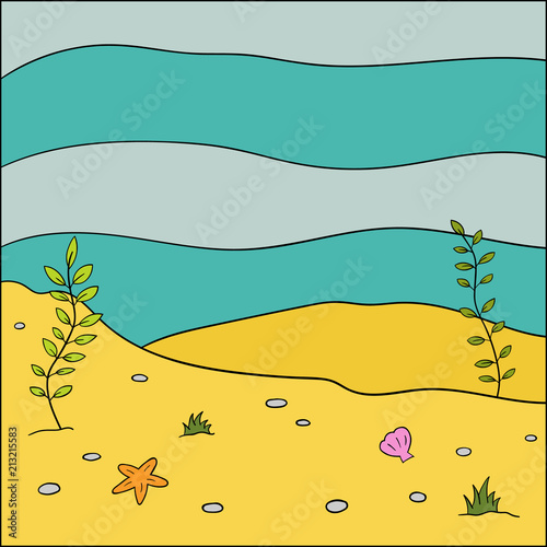 Underwater vector cartoon background. Doodle style. 