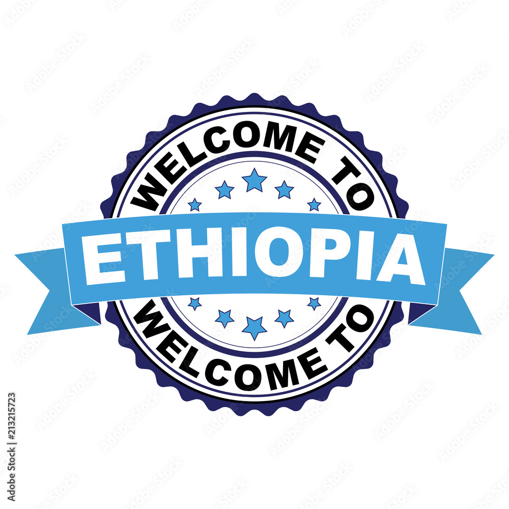 Fototapeta premium Welcome to Ethiopia blue black rubber stamp illustration vector on white background
