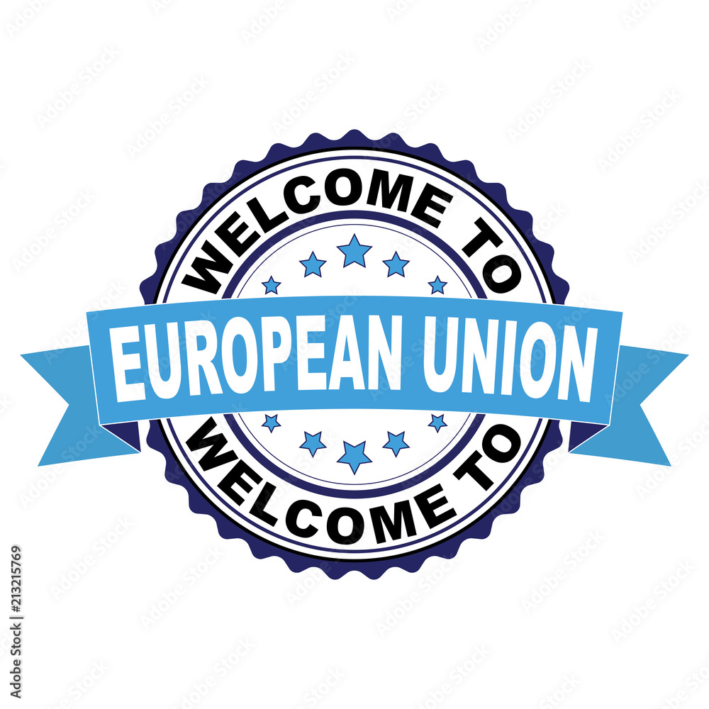 Welcome to European Union blue black rubber stamp illustration vector on white background