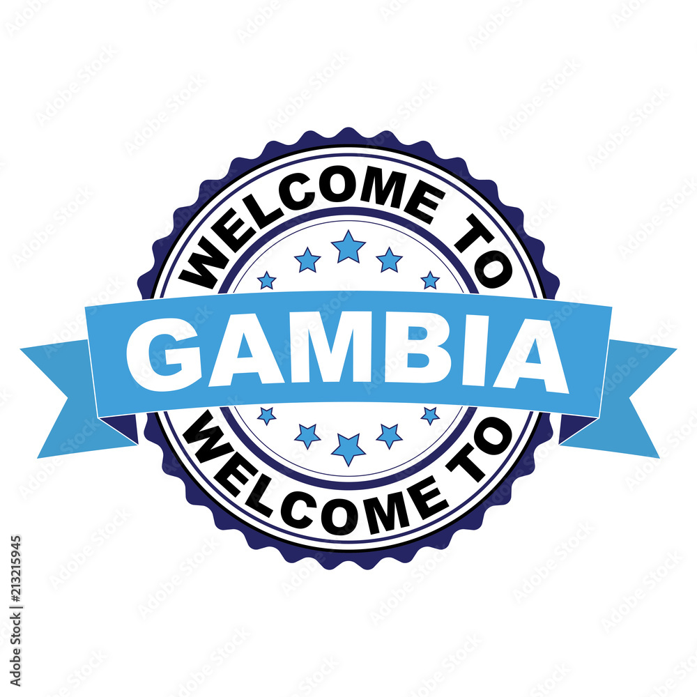 Fototapeta premium Welcome to Gambia blue black rubber stamp illustration vector on white background