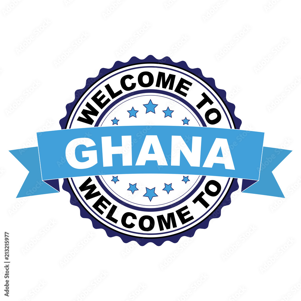 Obraz premium Welcome to Ghana blue black rubber stamp illustration vector on white background