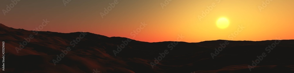 Silhouettes of mountains at sunset. Panorama of the hills at sunset. Silhouettes of the hills at sunset.
