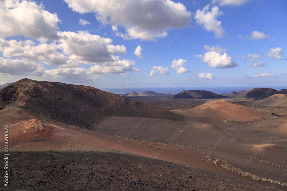 Volcanic landscapes on Timanfaya. Lanzarote. Canary Islands. Spain,