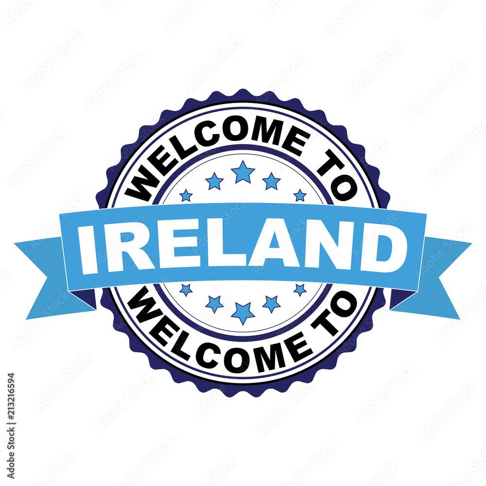Fototapeta premium Welcome to Ireland blue black rubber stamp illustration vector on white background