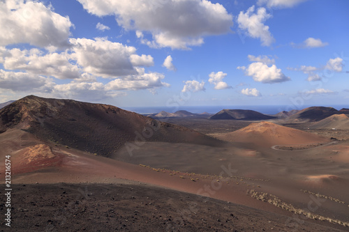 Volcanic landscapes on Timanfaya. Lanzarote. Canary Islands. Spain 