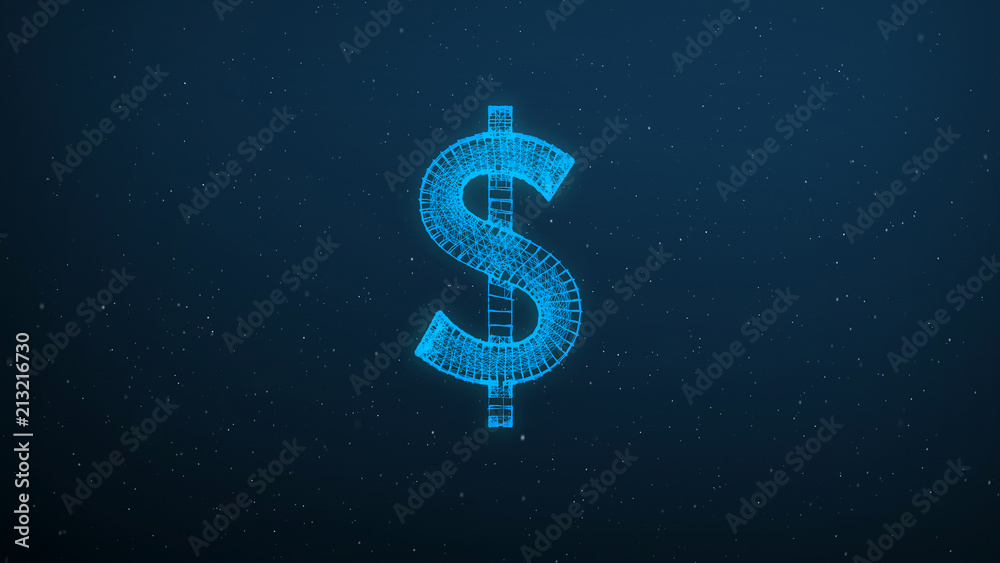 Abstract polygonal American dollar icon wireframe mesh on blue background Abstract polygonal American dollar icon wireframe mesh on blue background
