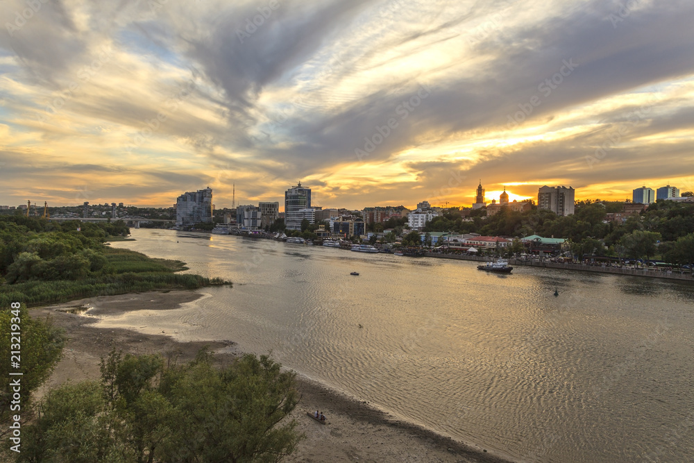 embankment of Don river; city of World Cup 2018;Evening landscape of the Don River, Rostov-on-Don, embankment of Don river; city of World Cup 2018;Evening landscape of the Don River, Rostov-on-Don,