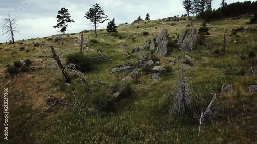 Overcast rocky mountain scenic landscape drone views photo