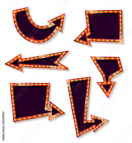 Neon glowing arrow pointer set