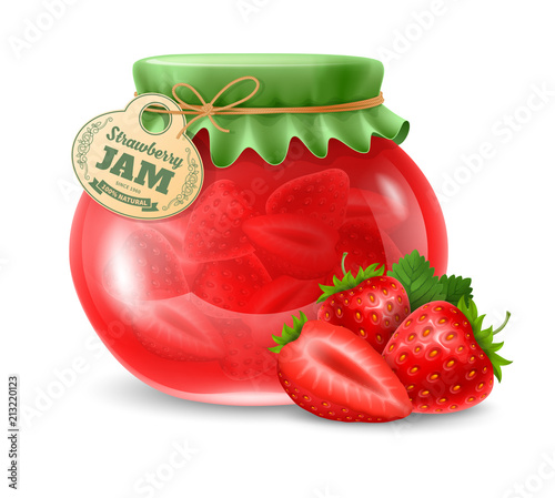 Strawberry jam in the glass jar