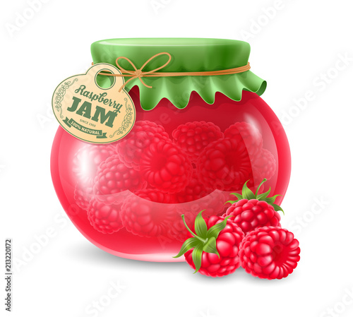Raspberry jam in the glass jar